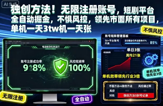 独创方法！无限注册账号，短剧平台全自动掘金，不惧风控，领先市面所有项目，单机一天3张【揭秘】 - 网创在线