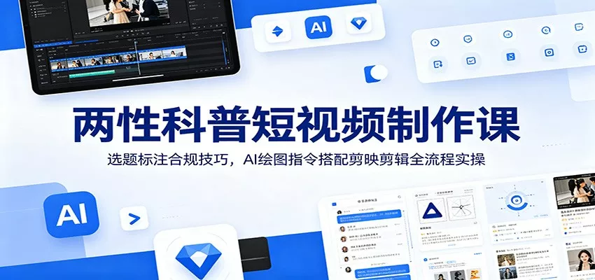 两性科普短视频制作课：选题标注合规技巧，AI绘图指令搭配剪映剪辑全流程实操 - 网创在线