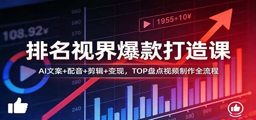 排名视界爆款打造课：AI文案+配音+剪辑+变现，TOP盘点视频制作全流程 - 网创在线