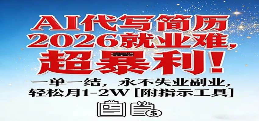 AI代写简历，2026就业难，超暴利！一单一结，永不失业副业，轻松月1-2W【附指令工具】 - 网创在线