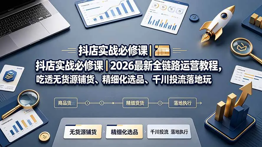 抖店实战必修课|2026最新全链路运营教程,吃透无货源铺货、精细化选品、千川投流落地玩法 - 网创在线