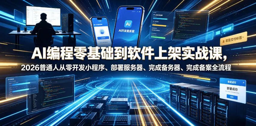 AI编程零基础到软件上架实战课，2026普通人从零开发小程序、部署服务器、完成备案全流程项目落地教程 - 网创在线