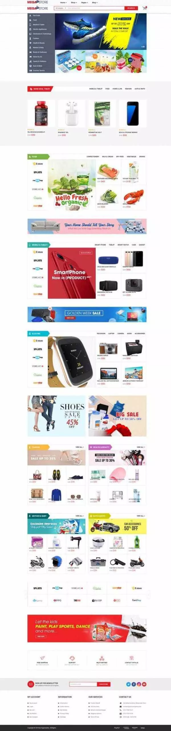 红色响应式超级市场综合商城网站 - 网创在线