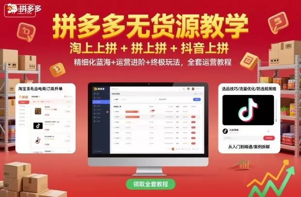 拼多多无货源教学，淘上拼+拼上拼+抖上拼，精细化蓝海+运营进阶+终极玩法，全套运营教程 - 网创在线
