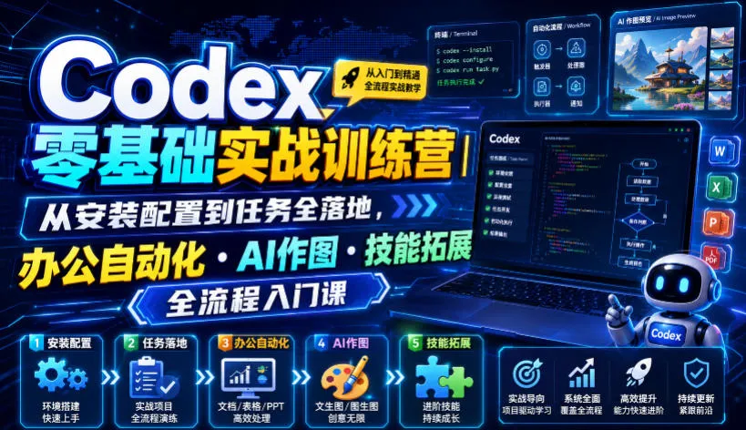 Codex零基础实战训练营｜从安装配置到任务全落地，办公自动化・AI作图・技能拓展全流程入门课 - 网创在线