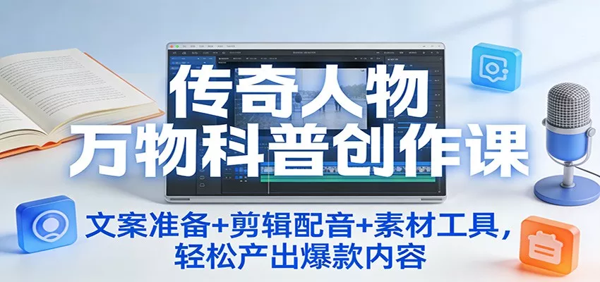 传奇人物万物科普创作课：文案准备+剪辑配音+素材工具，轻松产出爆款内容 - 网创在线