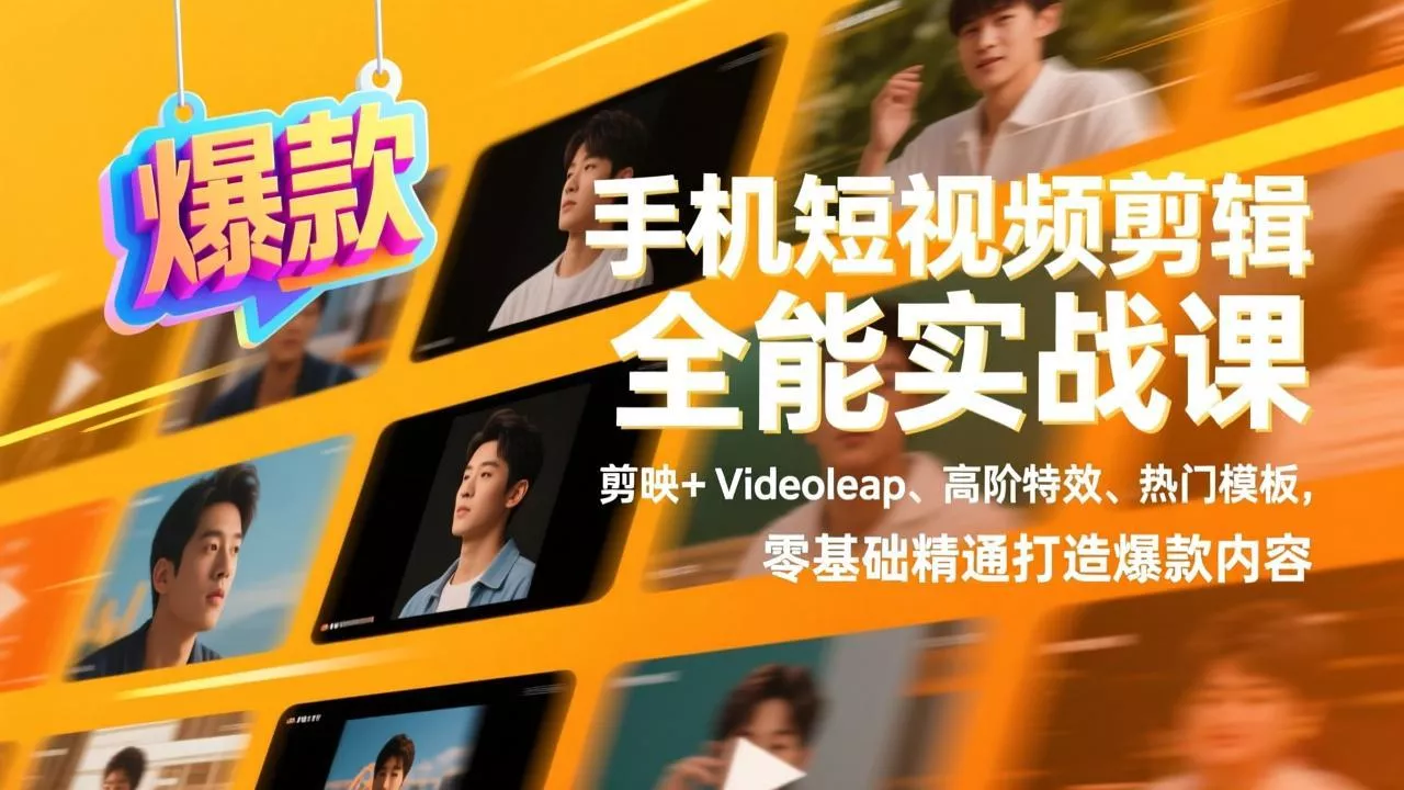 手机短视频剪辑全能实战课，剪映+Videoleap、高阶特效、热门模板，零基础精通打造爆款内容 - 网创在线