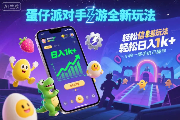 蛋仔派对手游全新玩法,轻松日入1k+,风口信息差玩法,当天见收益,小白一部手机可操作