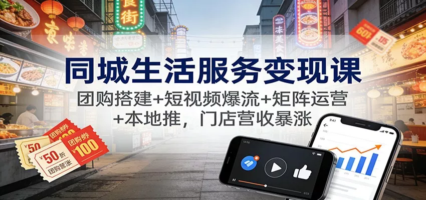 同城生活服务变现课：团购搭建+短视频爆流+矩阵运营+本地推，门店营收暴涨 - 网创在线