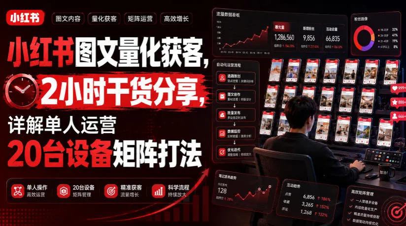小红书图文量化获客,2小时干货分享,详解单人运营20台设备矩阵打法 - 网创在线