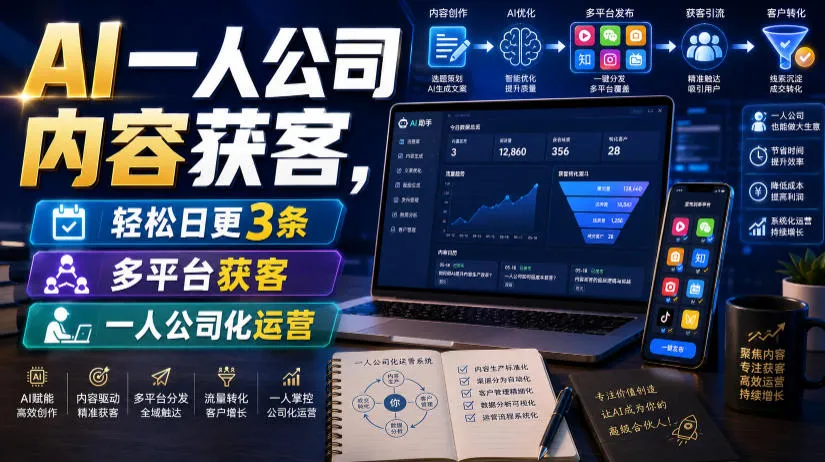 AI一人公司内容获客，轻松日更3条，多平台获客，一人公司化运营 - 网创在线