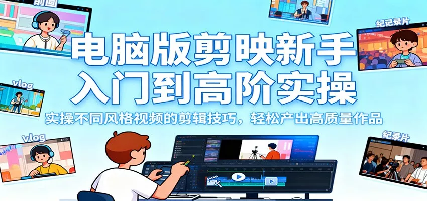 电脑版剪映新手入门到高阶实操，实操不同风格视频的剪辑技巧，轻松产出高质量作品 - 网创在线