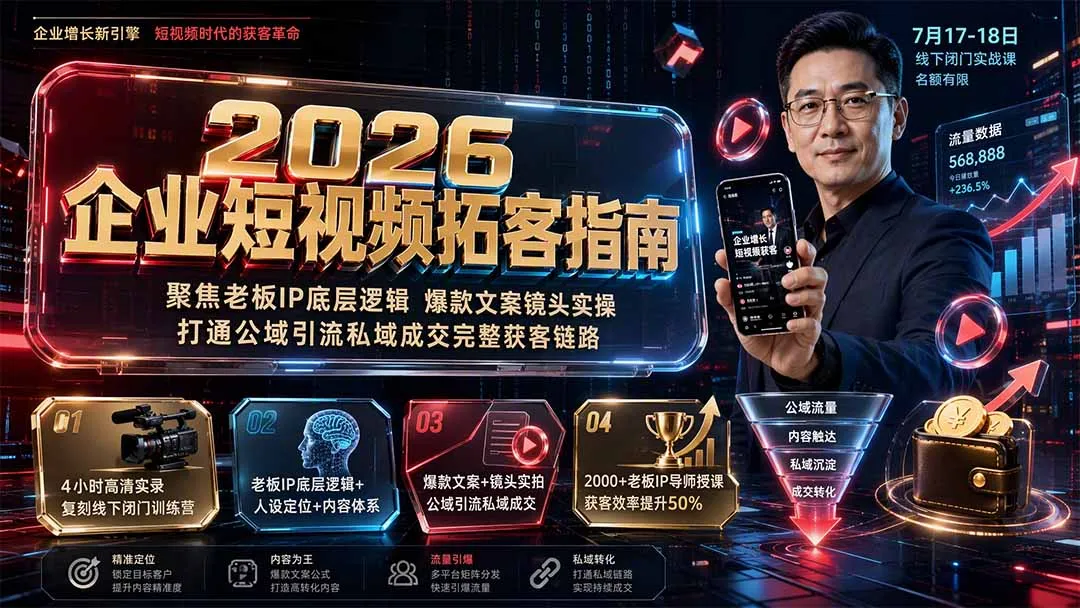 2026企业短视频拓客指南:聚焦老板IP底层逻辑,爆款文案镜头实操,打通公域引流私域成交完整获客链路 - 网创在线