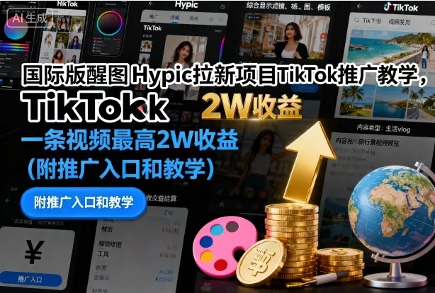 国际版醒图Hypic拉新项目TikTok推广教学，一条视频最高2W收益(附推广入口和教学) - 网创在线