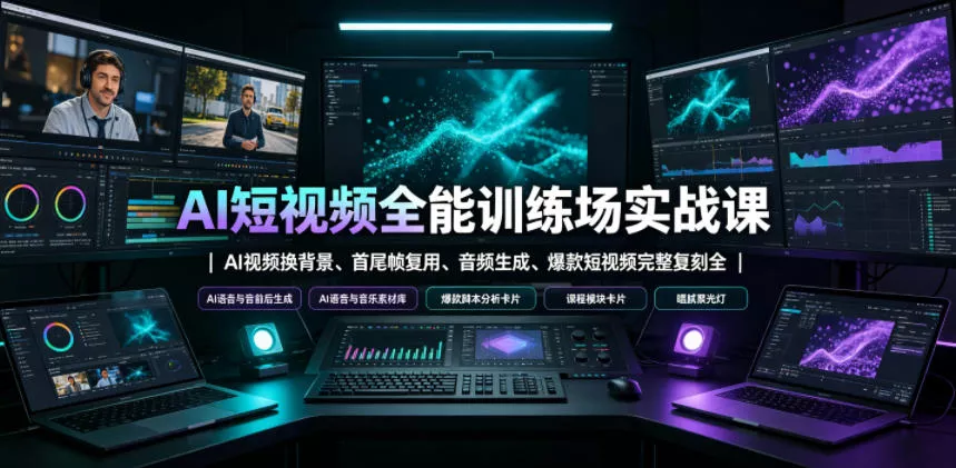 AI短视频全能训练场实战课｜AI视频换背景、首尾帧复用、音频生成、爆款短视频完整复刻全套实操教学 - 网创在线