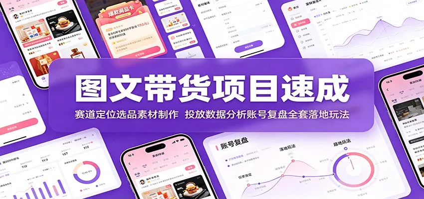 图文带货项目速成：赛道定位选品素材制作，投放数据分析账号复盘全套落地玩法 - 网创在线