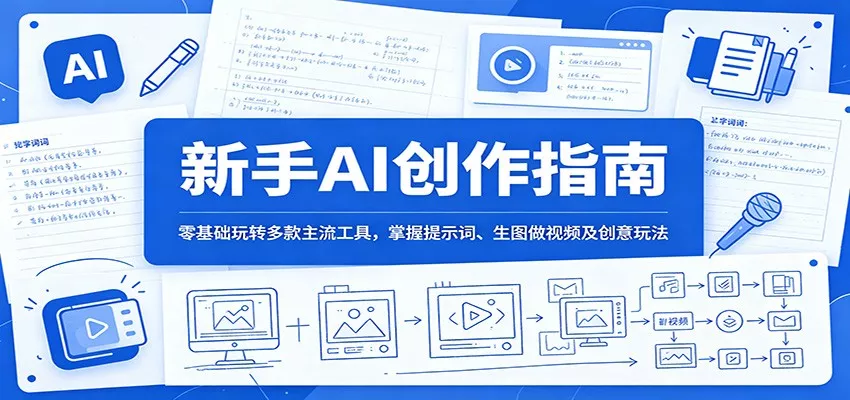 新手AI创作指南：零基础玩转多款主流工具，掌握提示词、生图做视频及创意玩法 - 网创在线