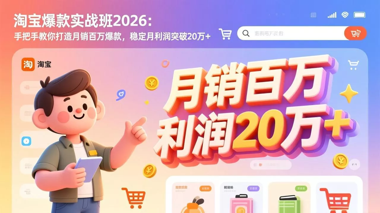 淘宝爆款实战班-2026年3月更新：手把手教你打造月销百万爆款，稳定月利润突破20万+ - 网创在线