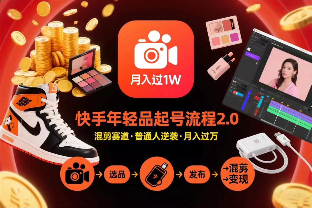 快手短视频带货年轻品起号流程2.0，快手年轻品混剪赛道，普通人也能月入过1W - 网创在线