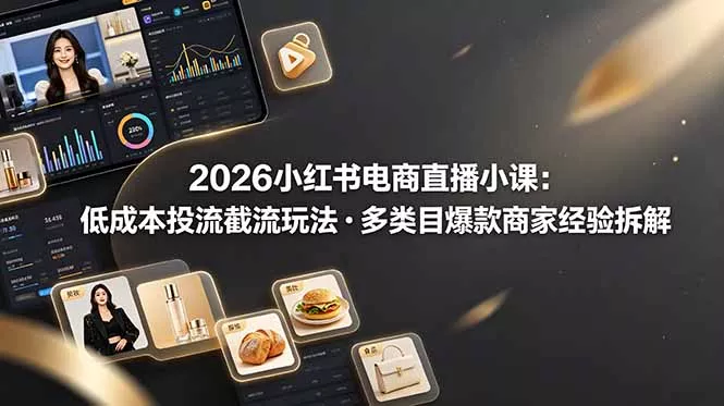 2026小红书电商直播小课，低成本投流截流玩法，多类目爆款商家经验完整拆解教学 - 网创在线