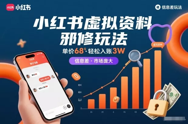 小红书虚拟资料邪修玩法，单价68，轻松入账3W，信息差玩法，市场庞大 - 网创在线