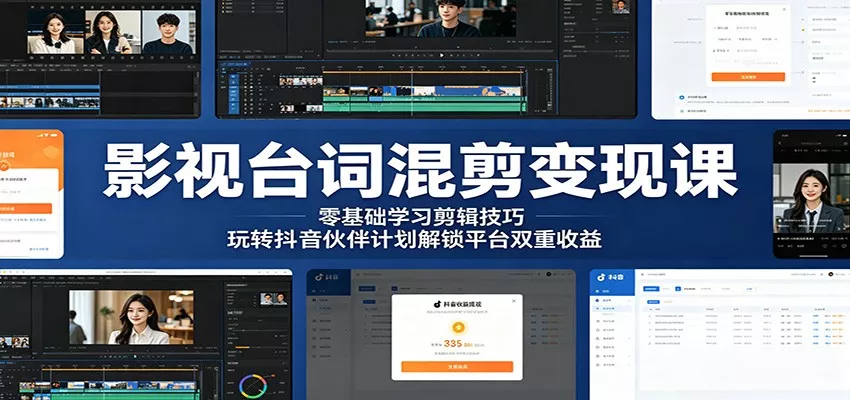 影视台词混剪变现课:零基础学习剪辑技巧,玩转抖音伙伴计划解锁平台双重收益 - 网创在线