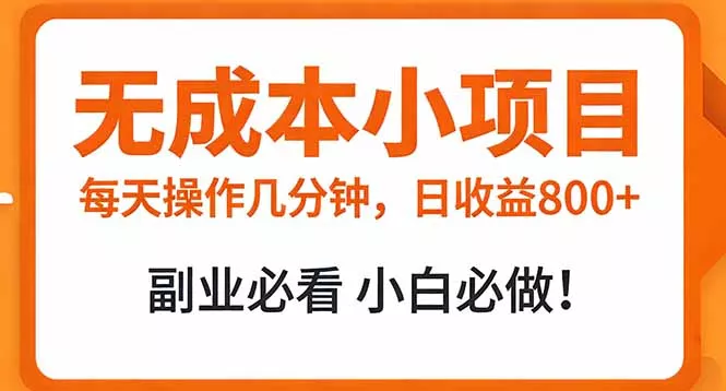 无成本小项目 每天操作几分钟，真实日收益800+ 副业必看 小白必做！ - 网创在线