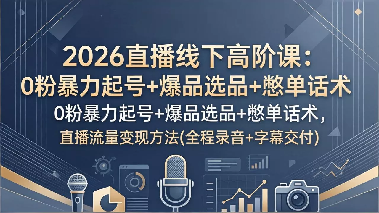 2026直播线下高阶课：0粉暴力起号+爆品选品+憋单话术，直播流量变现方法(全程录音+字幕交付 - 网创在线