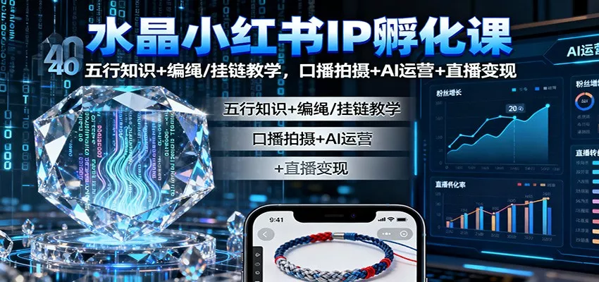 水晶小红书IP孵化课：五行知识+编绳/挂链教学，口播拍摄+AI运营+直播变现 - 网创在线