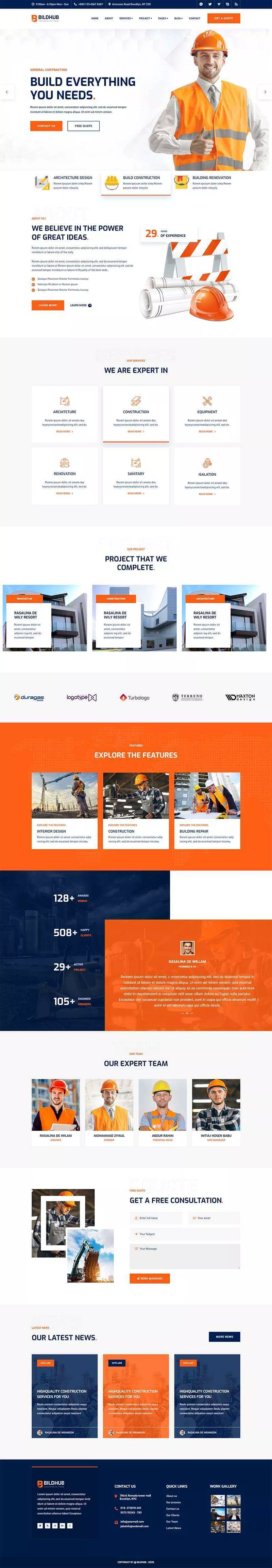 bootstrap橙色响应式建筑设计公司网站html模板 - 网创在线