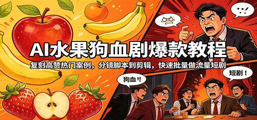 AI水果狗血剧爆款教程：复刻高赞热门案例，分镜脚本到剪辑，快速批量做流量短剧 - 网创在线