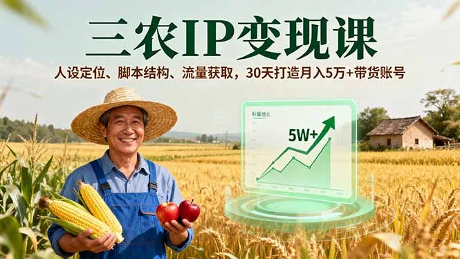 三农IP变现课，人设定位、脚本结构、流量获取，30天打造月入5万+带货账号 - 网创在线