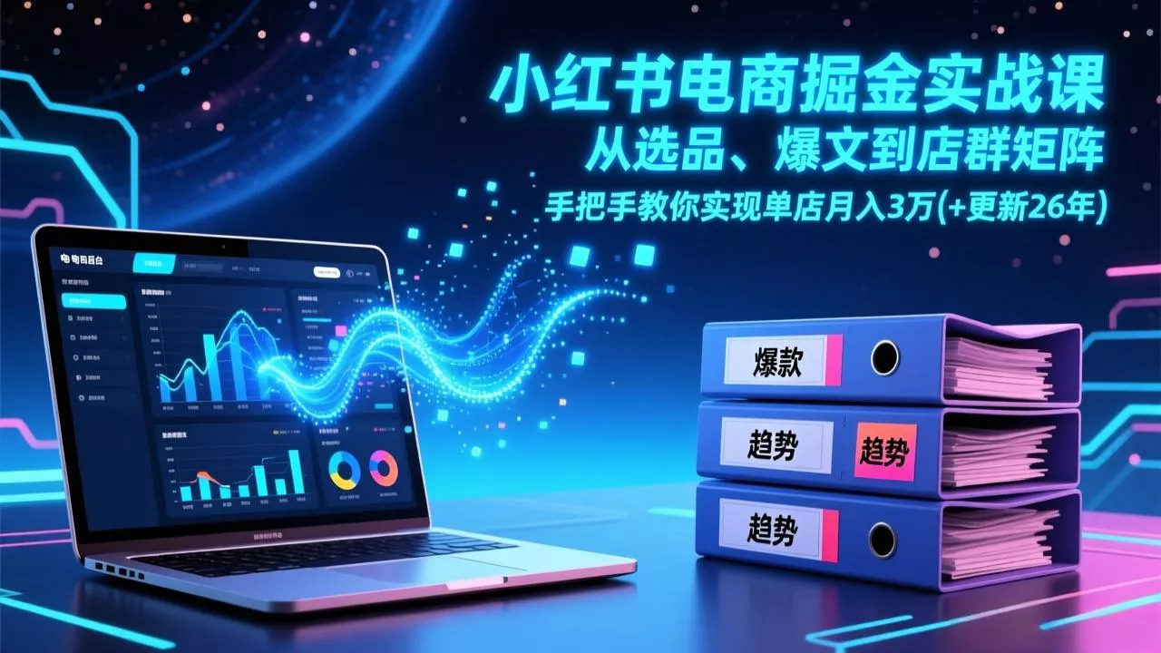 小红书电商掘金实战课，从选品、爆文到店群矩阵，手把手教你实现单店月入3万+(更新26年 - 网创在线