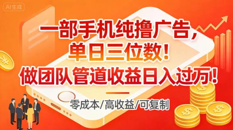 一部手机纯撸广告，单日三位数，做团队管道收益日入过1W - 网创在线