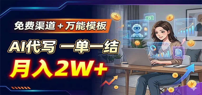 免费渠道+万能模板，AI代写一单一结，月入2W+ - 网创在线