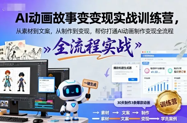 AI动画故事变现实战训练营，从素材到文案，从制作到变现，帮你打通AI动画制作变现全流程 - 网创在线
