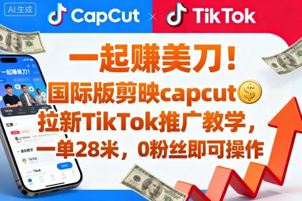 一起賺美刀！国际版剪映capcut拉新TikTok推广教学，一单28米，0粉丝即可操作(附推广入口和教学) - 网创在线