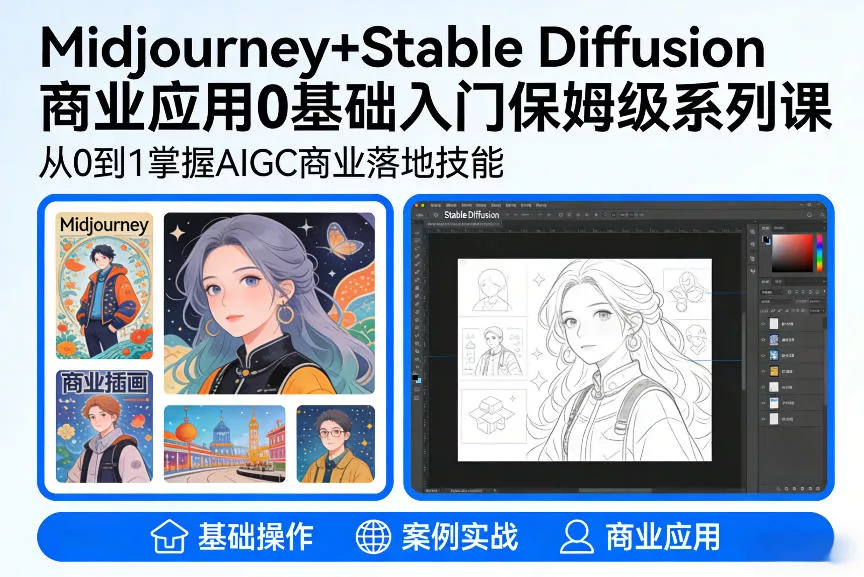 AIGC商业应用Midjourney+Stable Diffusion教程，0基础入门保姆级系列课 - 网创在线