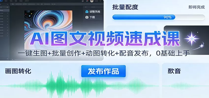 AI图文视频速成课：一键生图+批量创作+动图转化+配音发布，0基础上手 - 网创在线