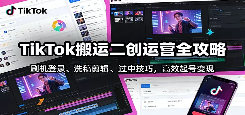 TikTok搬运二创运营全攻略：刷机登录、洗稿剪辑 、过中技巧，高效起号变现 - 网创在线
