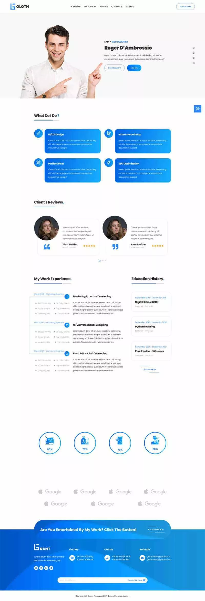 bootstrap多功能响应式个人简历单页html模板 - 网创在线