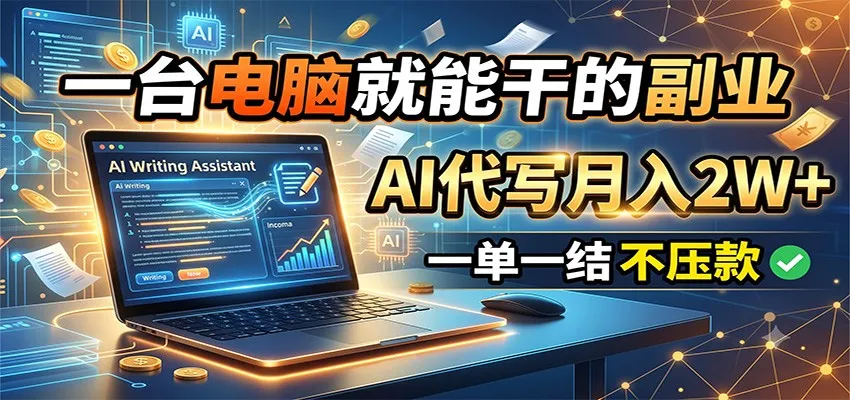 一台电脑就能干的副业，AI代写月入2W+，一单一结不压款 - 网创在线