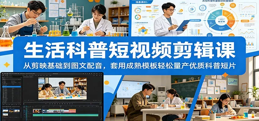 生活科普短视频剪辑课：从剪映基础到图文配音，套用成熟模板轻松量产优质科普短片 - 网创在线