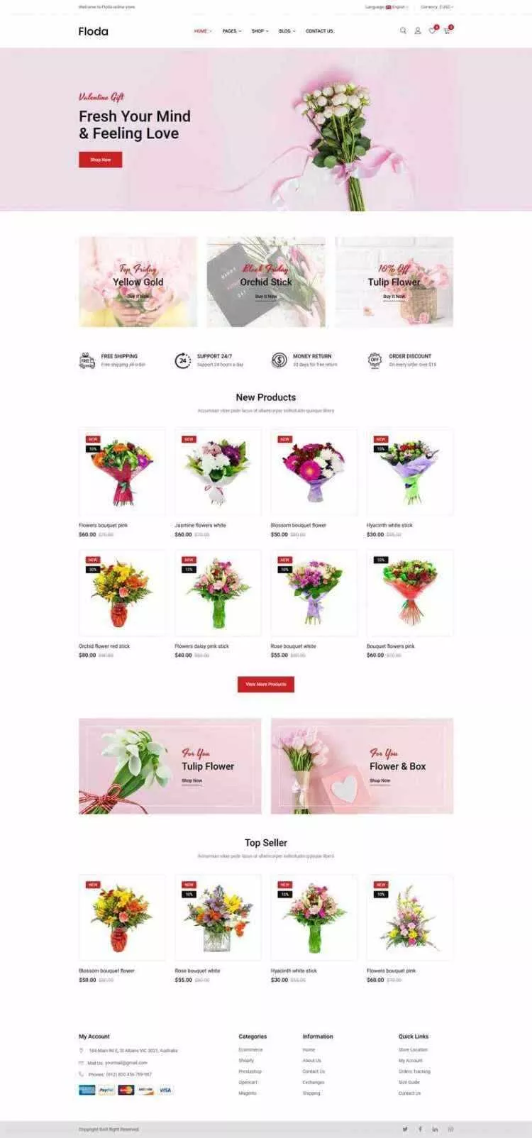 Bootstrap红色精美响应式鲜花花店电商网站 - 网创在线