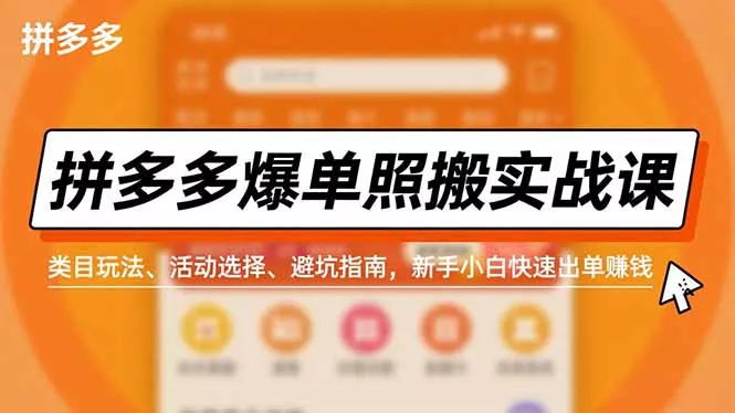 拼多多爆单照搬实战课，类目玩法、活动选择、避坑指南，新手小白快速出单赚钱 - 网创在线
