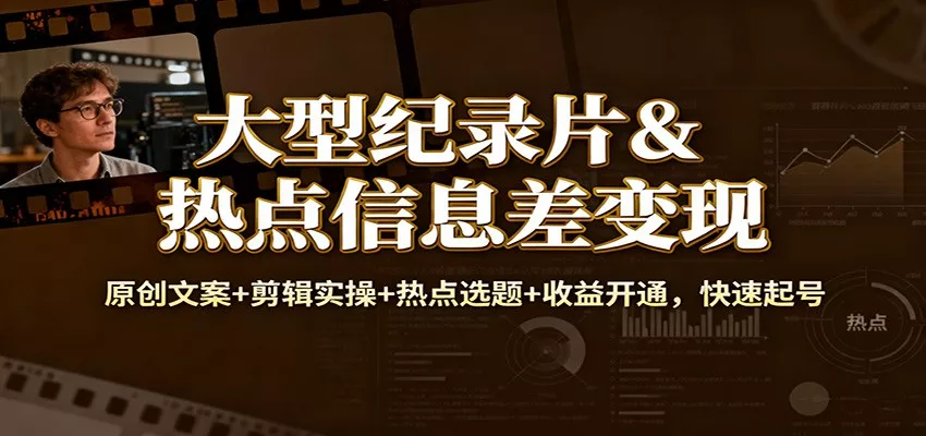 大型纪录片&热点信息差变现：原创文案+剪辑实操+热点选题+收益开通，快速起号 - 网创在线