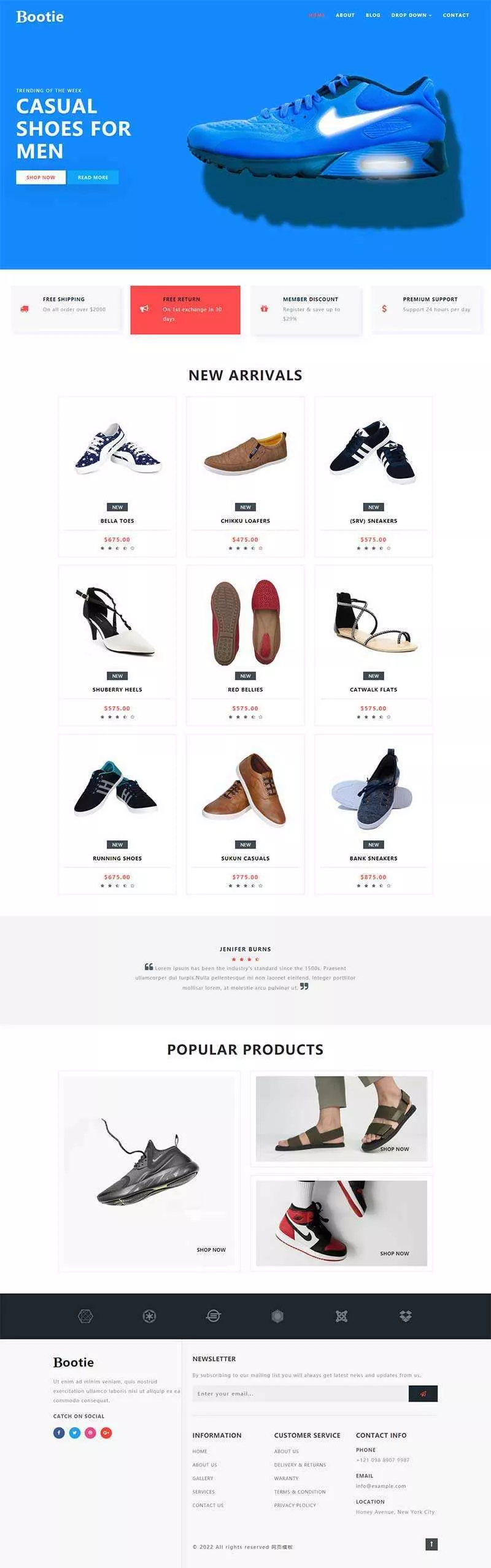 简洁大气的鞋子商城Bootstrap响应式网页模板 - 网创在线