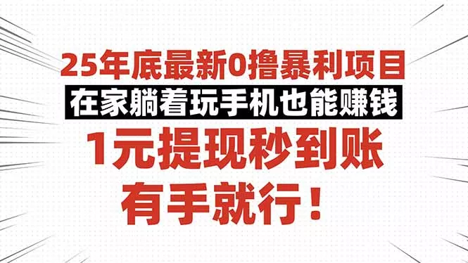 25年底最新0撸暴利项目，在家躺着玩手机也能赚钱，1元提现秒到账，有手… - 网创在线