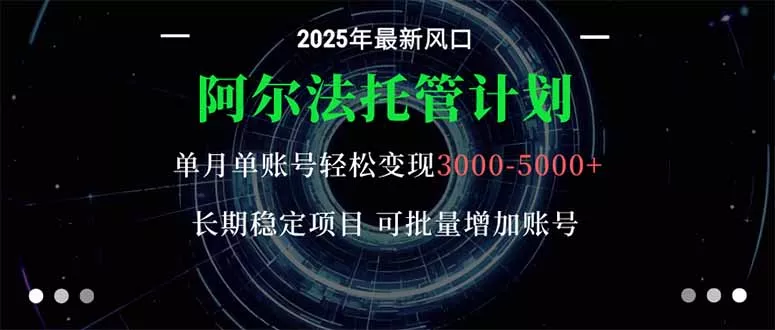 阿尔法托管计划 单账号月入3000-5000，长期稳定项目，新手小白轻松上手。 - 网创在线