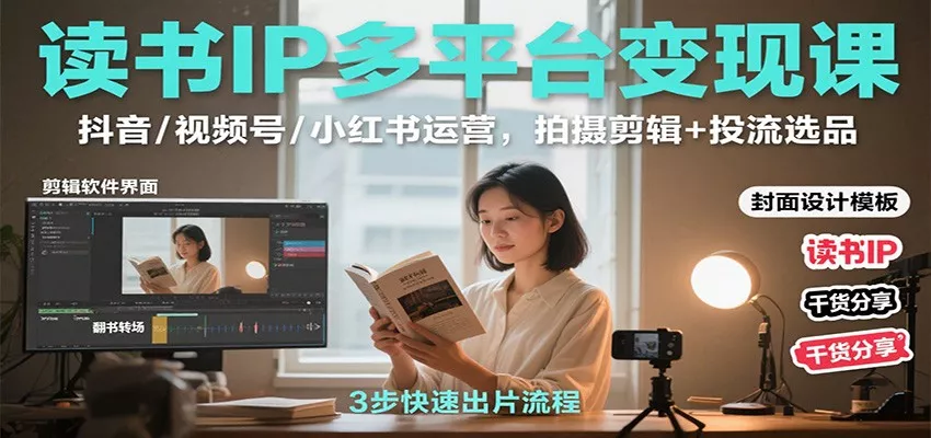 读书IP多平台变现课：抖音/视频号/小红书运营，拍摄剪辑+投流选品 - 网创在线